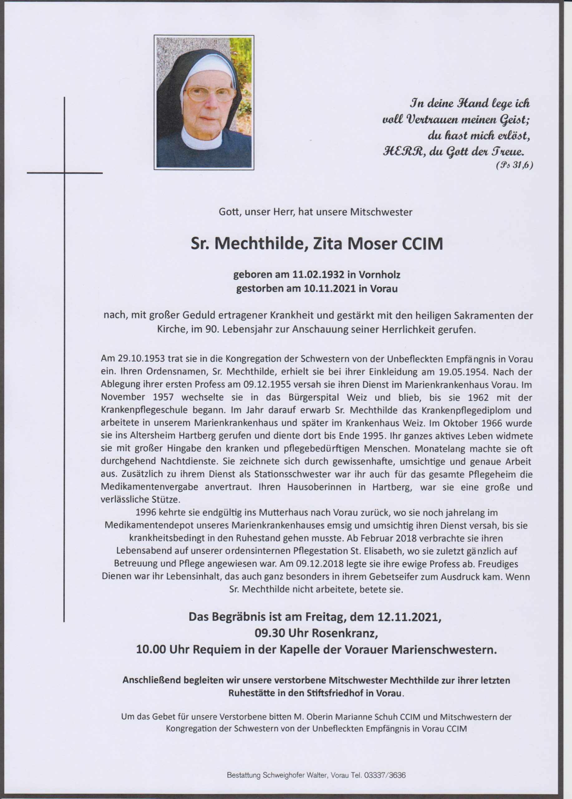 You are currently viewing Sr. Mechthilde, Zita Moser